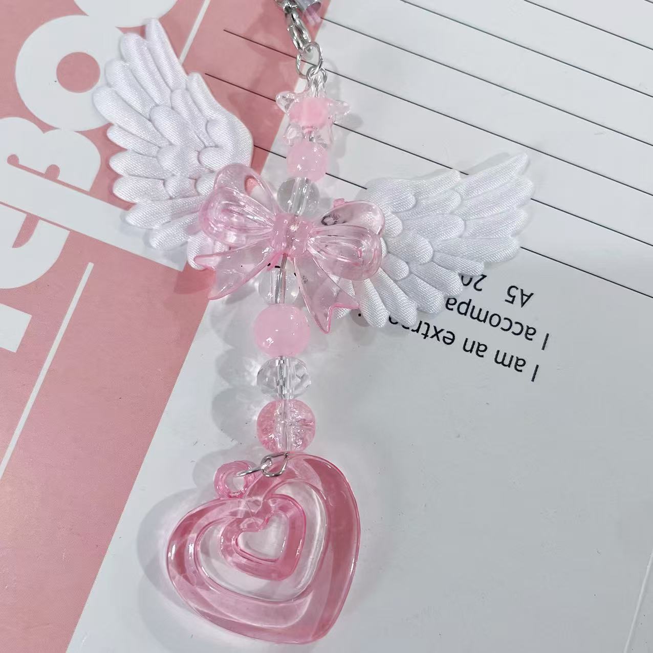 [Angel Wings Bow Love] Sweet Cool Spice Ins Cute Beaded Goo Ben Chain Card Book Camera Pendant