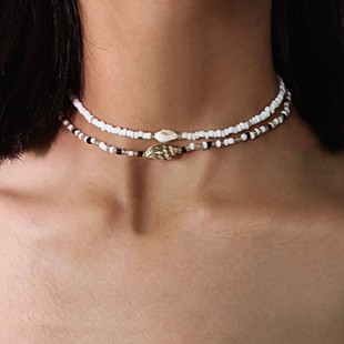 European and American foreign trade vintage jewelry personality simple conch rice beads two-piece mixed color irregular rice beads necklace