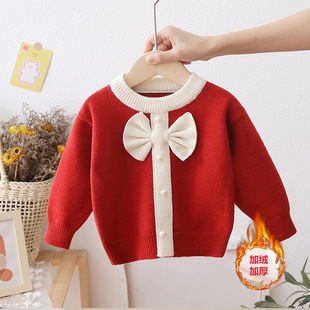 Girls' sweater sweater 2023 autumn and winter New fleece-lined thickened children's tops [F pullover]]