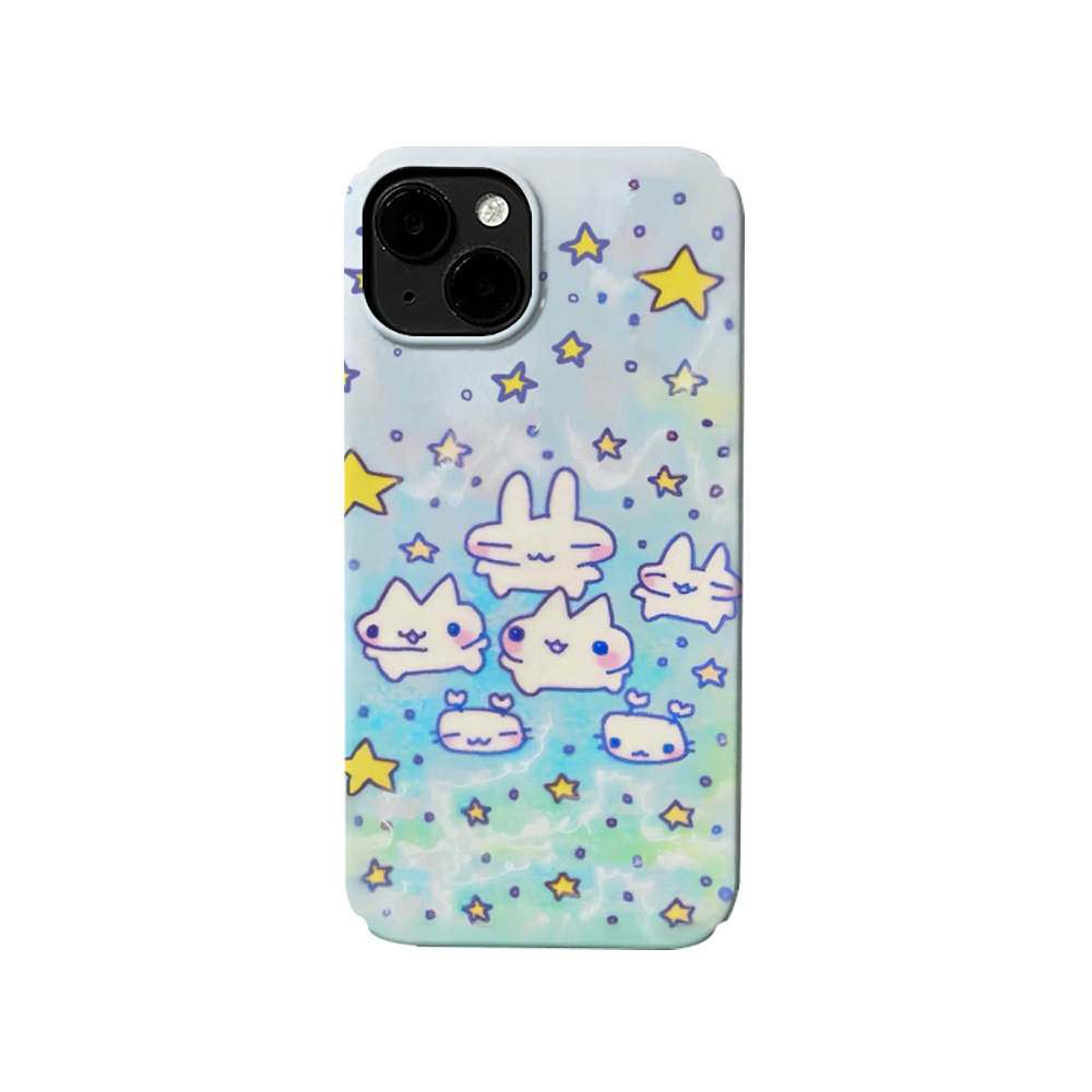Cute Star and Rabbit Full Screen Film Case, 2-in-1, Suitable for Apple 15 Pro Phones, 14/13 inch Soft and Hard Cases