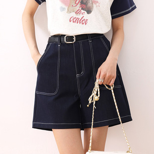 2024 Summer New Korean-style Ins Fashionable All-match Denim Shorts Women's Top-line Design Slimming Wide-leg Shorts