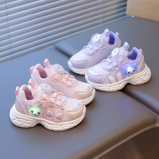 Girls' Shoes Spring and Autumn 2024 New Non-slip Soft Sole Children's sneaker All-match Mesh with Light Princess Shoes for Hair