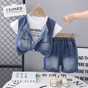 2025 Summer New Denim Short-sleeved Vest Stylish Shorts Vest Fashion Casual Three-piece Set