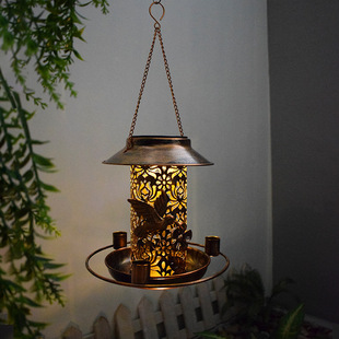 Outdoor Metal Solar Bird Feeder Lawn Lamp Outdoor Creative Hanging Feeding Plate Garden Decorative Lamp Feeder
