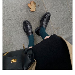 Advanced sense cowhide version ~ genuine leather retro thick-soled loafers women's British style one-step lazy thick heel small leather shoes