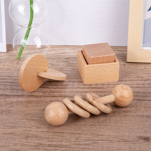 Infant soothing grip grip wooden rattle baby molars interactive beech educational toys early education shape