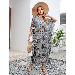 Cross-border European and American Beach Sunscreen Shirt Loose Pullover Swimsuit Overshirt Bikini Coat Water-soluble Lace Long Dress