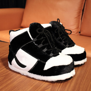 in stock spoof AJ home cotton shoes coconut couple cotton slippers men and women winter fat head bread plush fluffy shoes