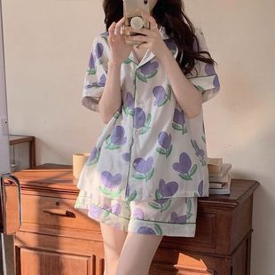 Animal Party milk sweet girl style pajamas women's summer wearable cardigan cartoon short sleeve women's homewear suit