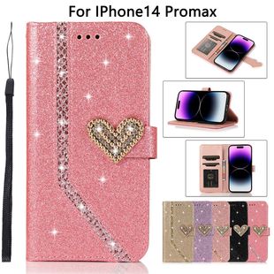 Подходит для iPhone14 кожаный чехол для мобильного телефона 14Pro блестящий кошелек для любовных карт защитный чехол 14plus прострочка
