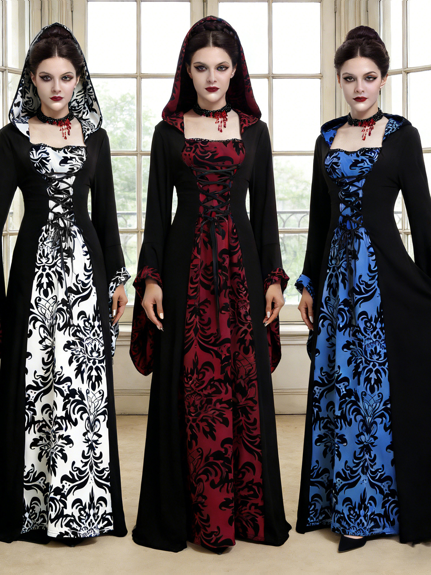 Medieval Court Velvet Retro Long Dress Cross-Border Victorian Halloween Stage Performance Costume Classical Dress