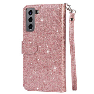 For Samsung S21 fashion glitter lanyard zipper bag mobile phone case card holder S21 Ultra protective case