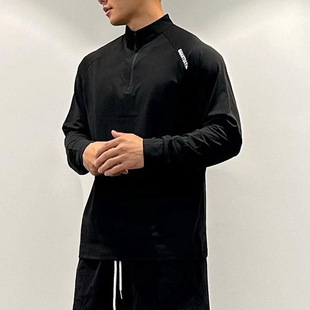 Fitness Long-sleeved Men's Loose Elastic Half-zipper Sports Shirt American Running Spring and Autumn Basketball Training Riding Suit