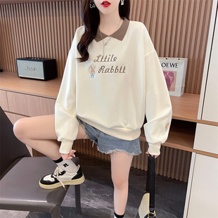 Polo Collar Sweatshirt Women's 2024 New Spring and Autumn Cartoon Loose Lazy Style All-match Small Women's Loose Top Trendy