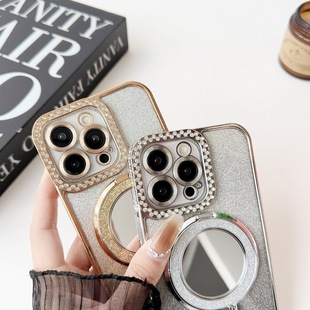Suitable for iPhone15promax Angel Eyes Side Drill Mobile Phone Case Magnetic Bracket Cosmetic Mirror Apple 13