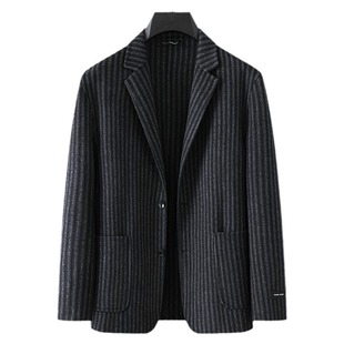 Fat brother light luxury plus size men's vertical striped wool double-sided woolen coat plus size men's suit collar coat