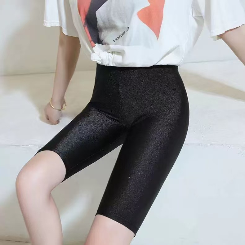 여름 얇은 높은 허리 광택 바지 여자 플러스 사이즈 나일론 슈퍼 탄성 레깅스 여성 외부 착용 얇은 스포츠 레깅스