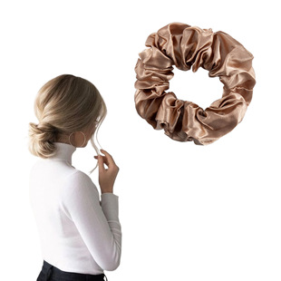 Coffee-colored Large Intestine Hair Tie European and American High-end Satin Headband Pure Color Versatile ins Style Ponytail Headwear