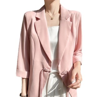 Summer New Silk Satin Suit Jacket Women's All-match V-neck Elegant Texted Elegant All-match Top Suit