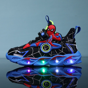 2025 новая детская обувь Spider-Man Light Bouses Мягкая подошва легкий мальчик спортивная кожа водонепроницаемая детская обувь нескользящая волна