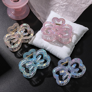 Cross-border legal system imitation acetic acid cute hollow grab clip bow hairpin sweet girl back of head coil hair shark clip