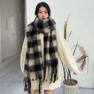 Korean new Joker Plaid ZA student shawl dual-purpose knitted autumn and winter thick scarf women's warm scarf wholesale