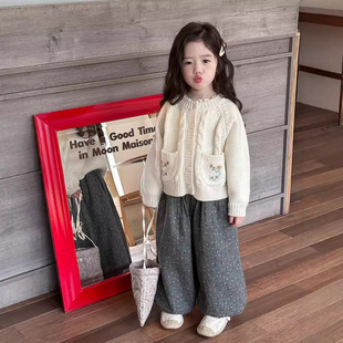 Xie Jinmao Kidsren's Clothing Custom Processing 2024 Autumn New Style Girls' Korean Style Suit Kidsren's Embroidered Knitted Open