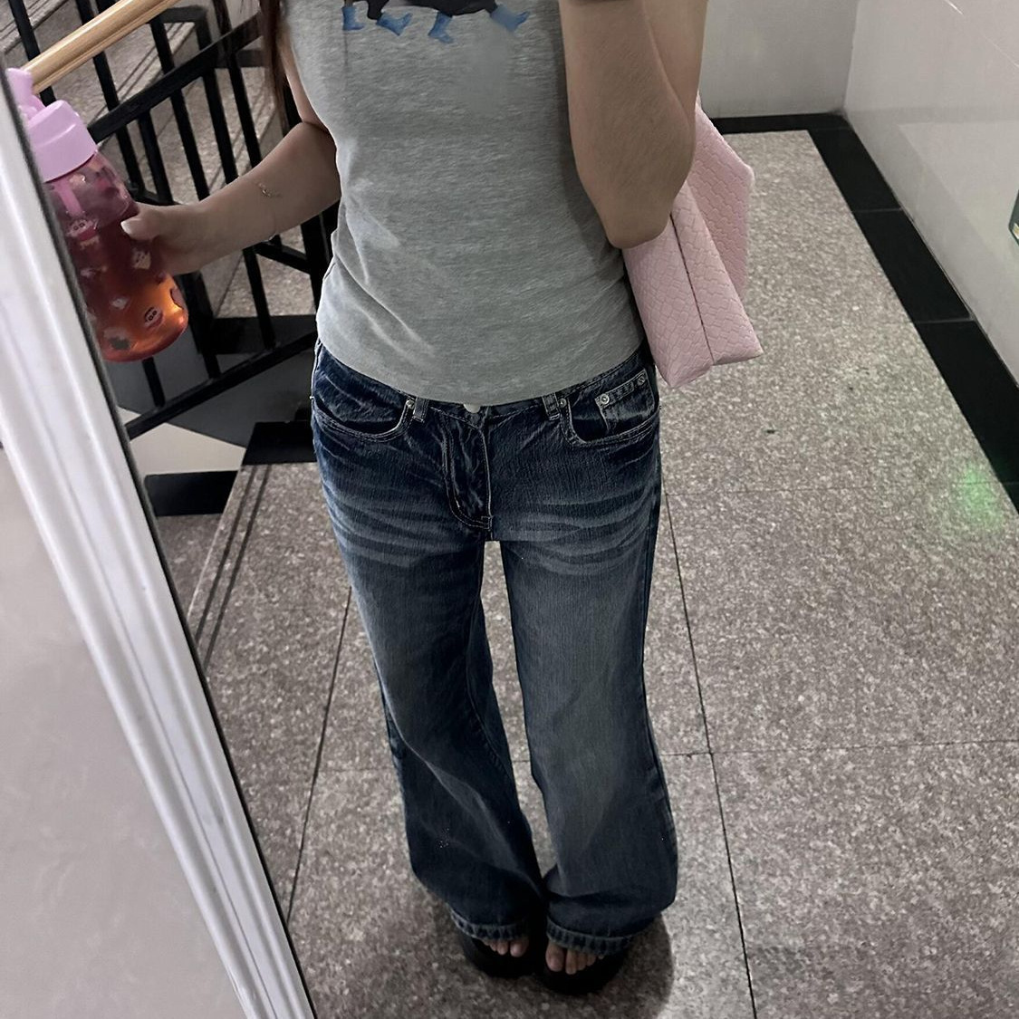 Women's Summer Thin Jeans for Tall Individuals, with a Slimming Drape Effect, Floor-Length, Vintage Cracked Design, Versatile Flared Pants, Trendy Ins Style