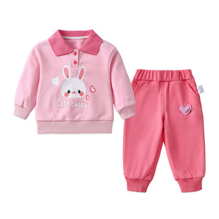 2025 Spring and Autumn Casual Two-Piece Autumn Cute suit Girl Baby Long Sleeve Sweat Trousers suit 3807