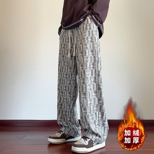 Straight Corduroy Pants Men's Spring and Autumn 2025 New Fashion Brand fleece-lined Sports Pants Loose Wide Leg Casual Pants
