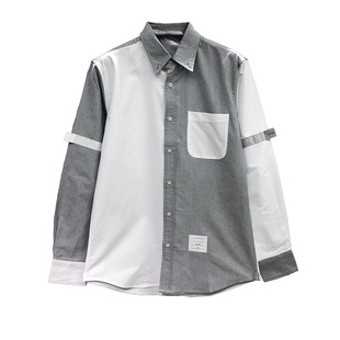 Dongguan Brand Factory Direct Marketing TB Shirt Men's Spring and Autumn Korean Style Personalized Fashion All-match White Grey Color Matching Shirt Jacket