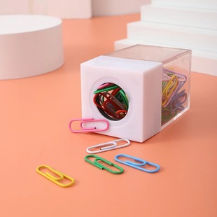 Macaron Color Magnetic Paperclip Square Magnetic Paperclip Storage Barrel Color Transparent Paperclip Plastic Box
