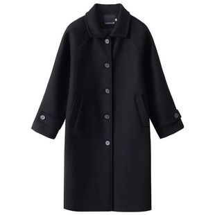 Woolen Coat Women's Hepburn Style Autumn and Winter 2024 New Korean Style High-end Sense Thickened Black Woolen Coat for Small Men