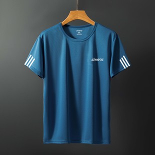 Men's Ice Silk Mesh Three Bar Quick-drying Clothes Short-sleeved T-shirt Crewneck plus size Young and Middle-aged Fashion SPORTS