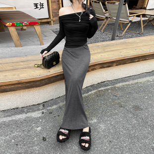 Black High Waist Gentle Elegant Fishtail Skirt Women's Spring and Autumn Design Unique Loose Ruffled Long Skirt