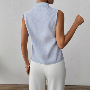 Women sleeveless elegant casual linen striped shirt, suitable for work and leisure, thin in spring and summer