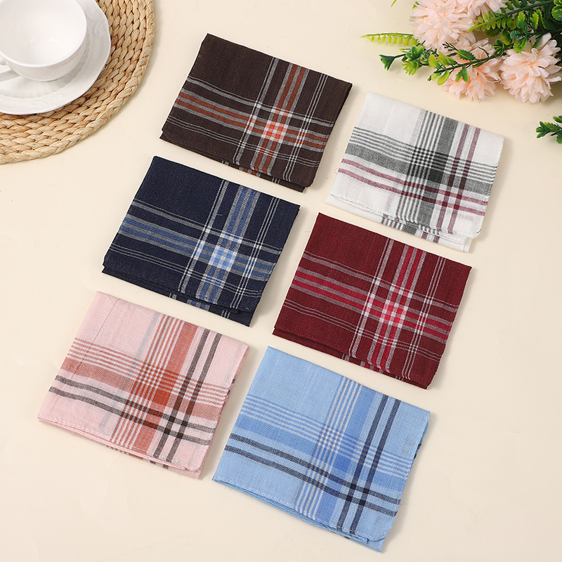 2024 New Men's Light Color Plaid Striped Handkerchief, Polyester-Cotton Handkerchief, Pocket Handkerchief, Small Square Handkerchief, Classic Handkerchief