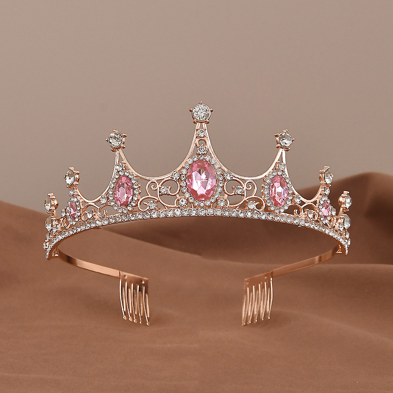 Cross-border Crown Tiara Kidsren Princess Girl Hair Accessories Birthday Girl Piano Performance Flower Girl Dress Crown Hair Comb