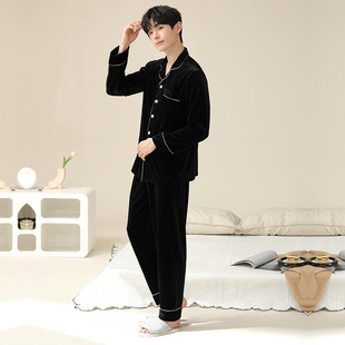 New couple pajamas men's and women's autumn and winter gold velvet plus size long-sleeved sexy home wear suit cross-border live broadcast in stock