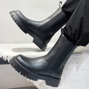 Summer Thin Chelsea Boots Men's Boots British Style Martin Boots Men's Middle Helper Smoke Boots High-top Thick-soled Men's Shoes Cotton Boots