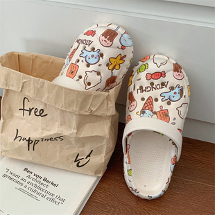 2024 Slip-on Slippers Women's Summer Outfit Indoor Home Non-slip Thick-soled Beach Baotou Hole Shoes