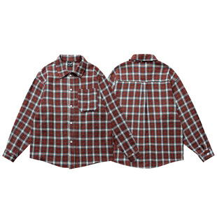 Japanese Vintage Washed Yarn-dyed Scrub Pattern Long-sleeved Shirt Men's and Women's Loose Workwear Shirt Couple's Casual Jacket