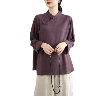 Foreign Trade Export Yudan Clearance Autumn New Leisure Cotton and Linen Buddha Zen Plain Clothes Fashion New Chinese Style Slant Top