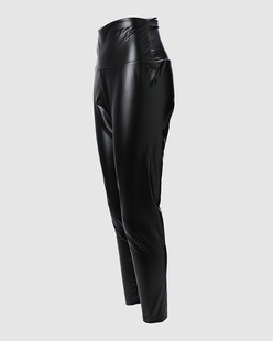 2022 European and American Spot Goods Spot Black High Waist Tight PU Small Leg Pants