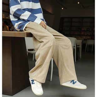 2023 trendy Hong Kong style wide-leg straight drop-down corduroy casual pants men's Japanese style loose mop pants autumn