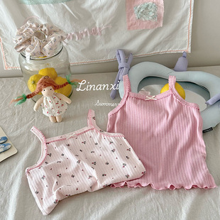 85787 Li Nan Xia новая девушка 3-8 лет ребенок вязаный милый подтяжка кружева эластичная нижняя рубашка две части