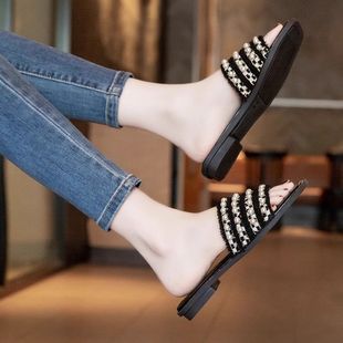 French Style Beautiful Flat Sandals and Slippers Women's Summer Outer Wear 2025 New Fairy Style Casual Beach Cool Shoes with Skirt