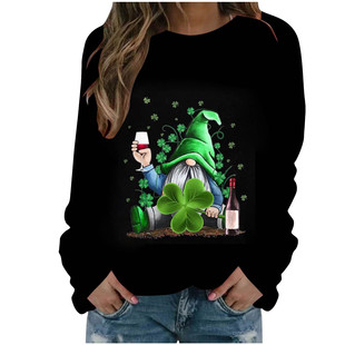 2023 foreign trade new fashion women's three-quarter sleeve 3D printing St. Patrick four-leaf clover series T-shirt top