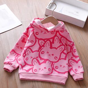 Girls' Spring and Autumn Long Sleeve Sweater Base Shirt New Cartoon Cute Kitten Western Style Children's T-Shirt Spring and Autumn Top