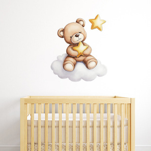 Star Clouds Cute Bear Self-adhesive Wall Stickers Cartoon Ins Style Children's Room Bedroom Decorative Sticker